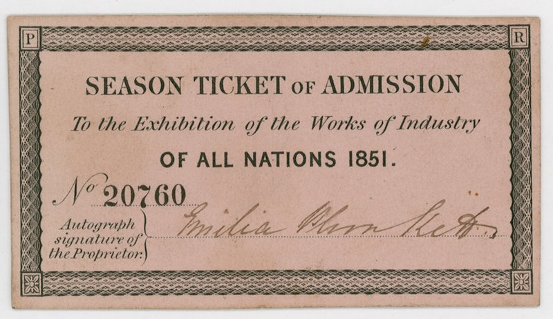 Seizoenskaart voor toegang tot de Grote Tentoonstelling van 1851 door English School