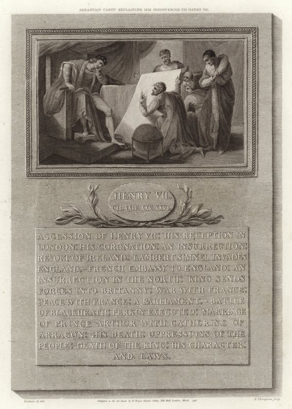 Sebastian Cabot legt zijn ontdekkingen uit aan Hendrik VII door English School
