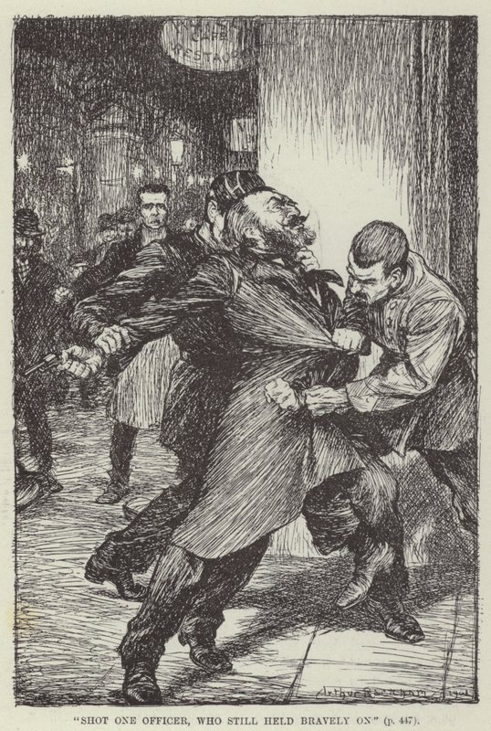 "Schoot één officier neer, die nog steeds dapper standhield" (gravure) door English School