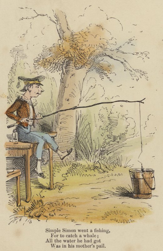 Simpele Simon ging vissen, om een walvis te vangen; al het water dat hij had, zat in de emmer van zijn moeder door English School