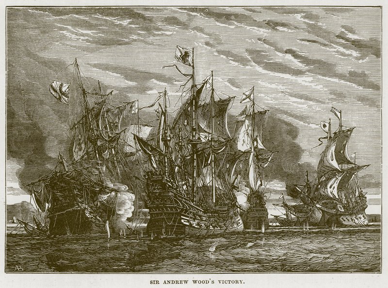 Sir Andrew Woods overwinning, illustratie uit The Sea door F. Whymper door English School