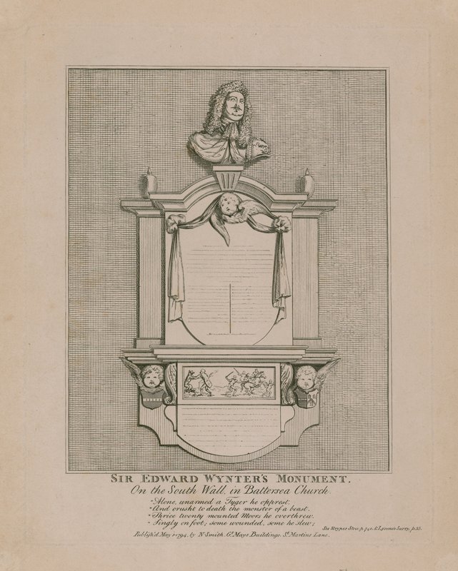 Monument van Sir Edward Wynter, aan de Zuidmuur in Battersea Kerk door English School