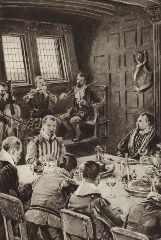 Sir Francis Drake, dineren op The Golden Hind op het geluid van violen door English School