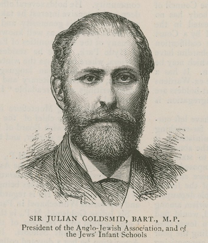 Sir Julian Goldsmid, Bart, MP, Voorzitter van de Anglo-Joodse Vereniging en van de Joodse Kleuterscholen door English School