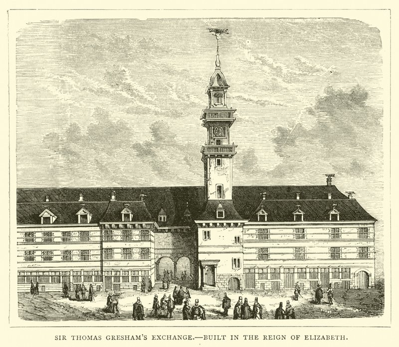 De Beurs van Sir Thomas Gresham, gebouwd in het tijdperk van Elizabeth door English School