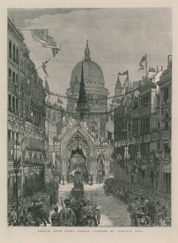 Schets vanaf Fleet Street kijkend naar Ludgate Hill door English School