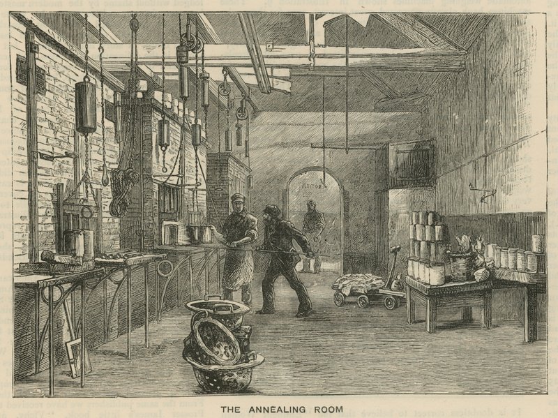 Schetsen bij de Royal Mint, Tower Hill; de Gloeikamer door English School