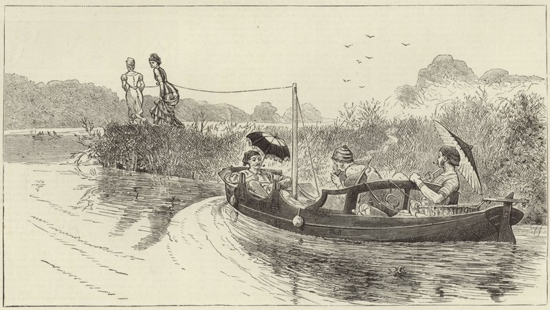 Schetsen vanaf een stoomboot bij Henley Regatta door English School