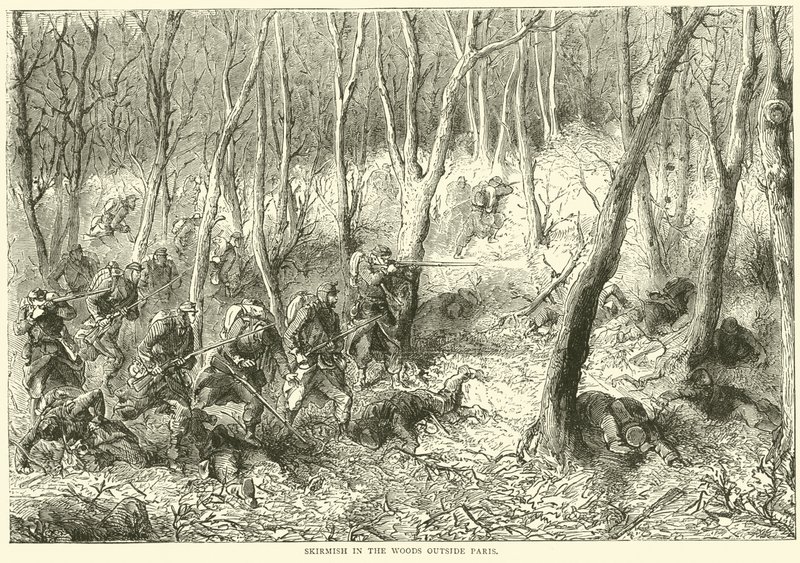Schermutseling in de bossen buiten Parijs, oktober 1870 door English School