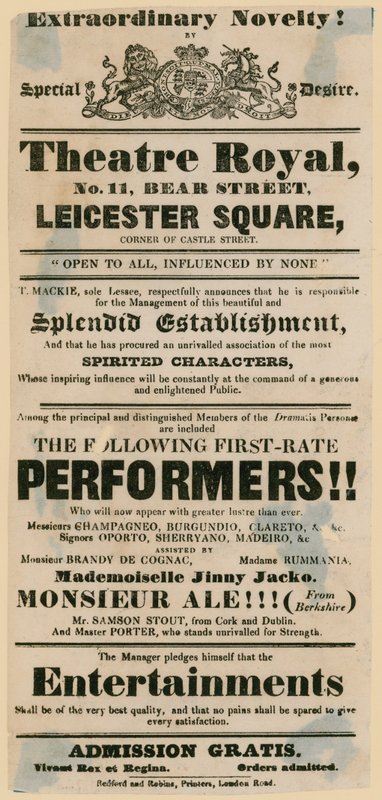 Skit theatre playbill advertising a pub, The Bear and Ragged Staff door English School