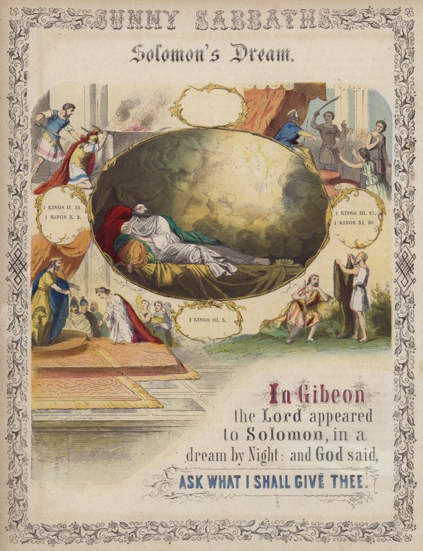 De droom van Salomo (gekleurde gravure) door English School