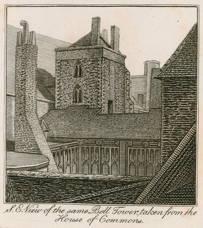 Zuidoostelijk uitzicht op de Bell Tower, St Stephens Chapel, genomen vanuit het House of Commons door English School