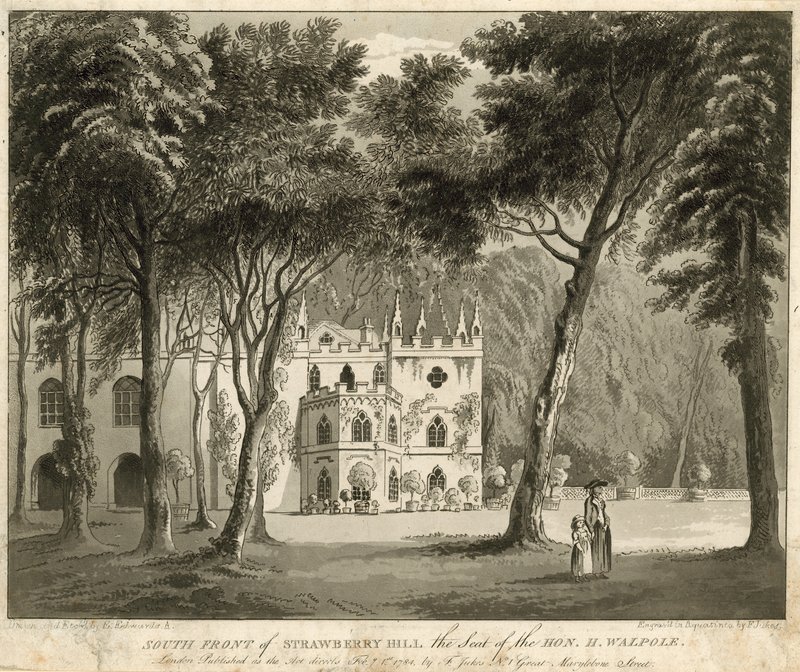 Zuidgevel van Strawberry Hill, Twickenham, Londen, het huis van de Eerwaarde Horace Walpole door English School