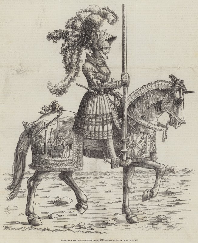 Specimen van houtsnede, 1518, Triomfen van Maximiliaan door English School