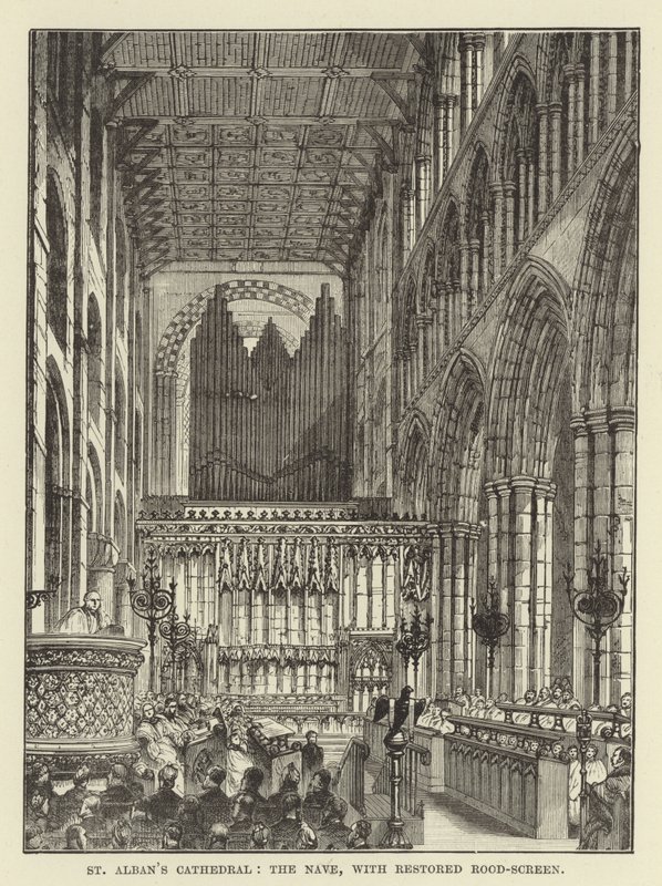 St Albans Kathedraal, het schip, met gerestaureerd doksaal door English School