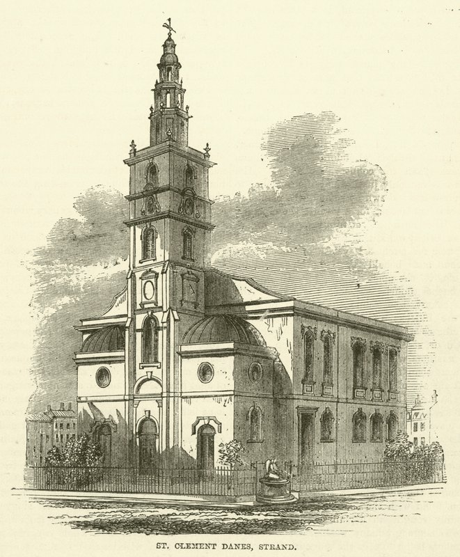 St Clement Danes, Strand (gravure) door English School