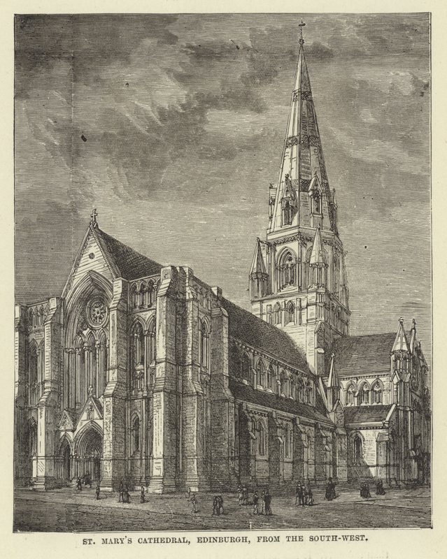 St Marys-kathedraal, Edinburgh, vanuit het zuidwesten door English School