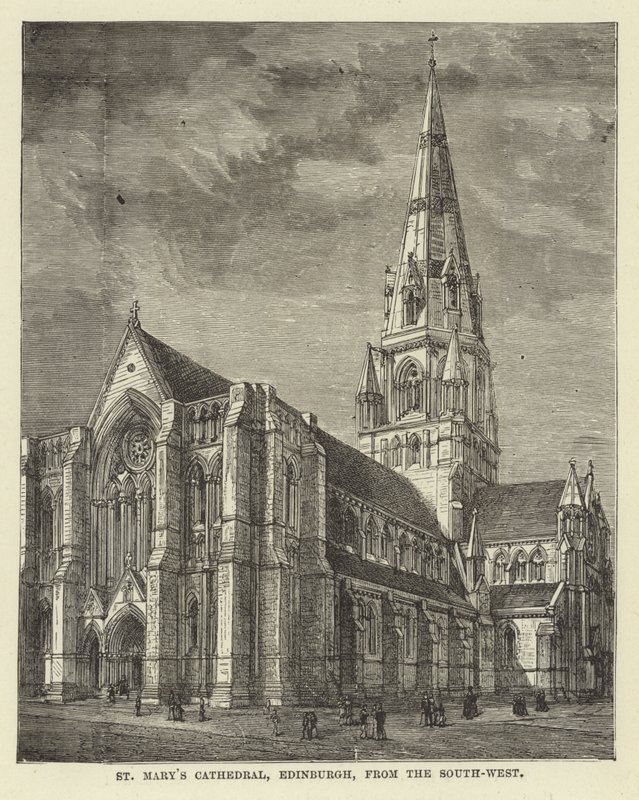 St Marys-kathedraal, Edinburgh, vanuit het zuidwesten door English School
