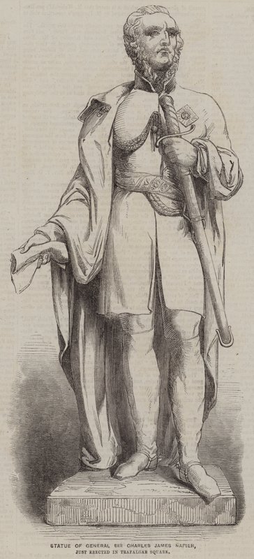 Standbeeld van generaal Sir Charles James Napier, net opgericht op Trafalgar Square (gravure) door English School