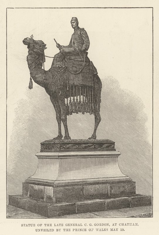 Standbeeld van de overleden generaal C G Gordon, in Chatham, onthuld door de Prins van Wales door English School