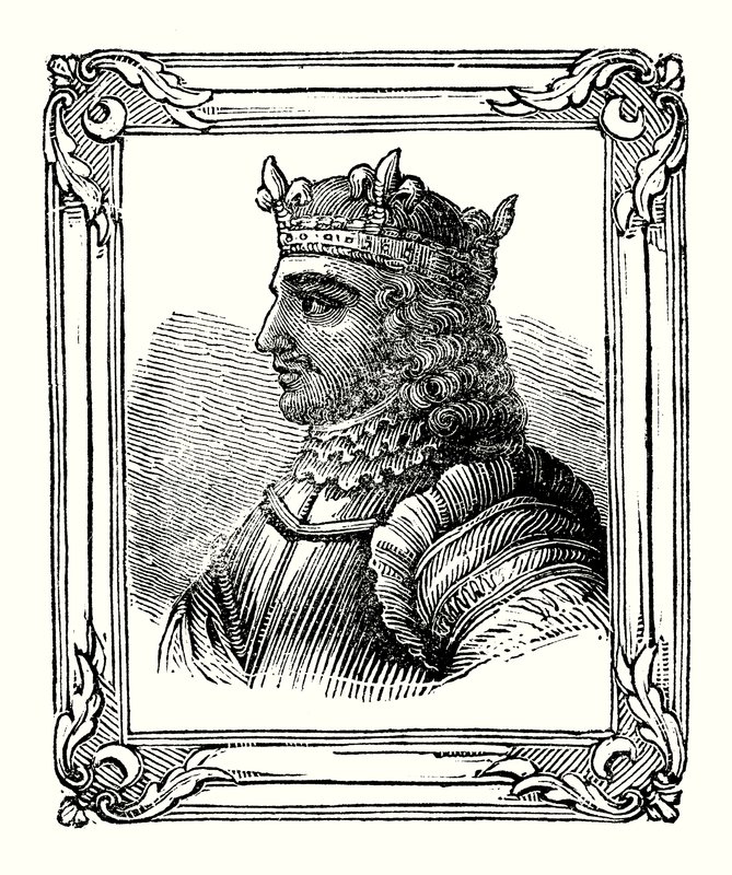 Stephen werd geboren in 1104, gekroond in 1135, en stierf in 1154 (gravure) door English School
