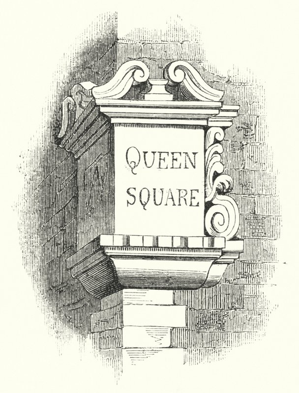 Tabletten voor Straathoeken, Queen Square (gravure) door English School