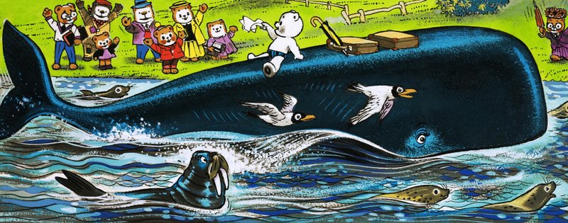 Teddybeer op de rug van een walvis door English School