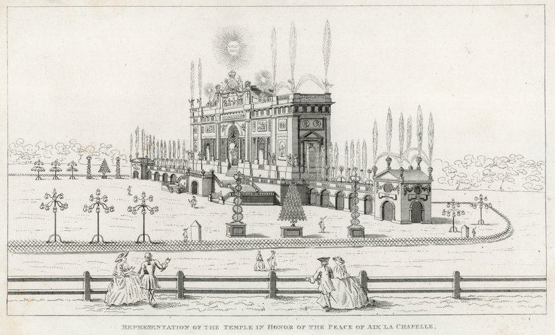 Tempel ter ere van de Vrede van Aken 1749 door English School