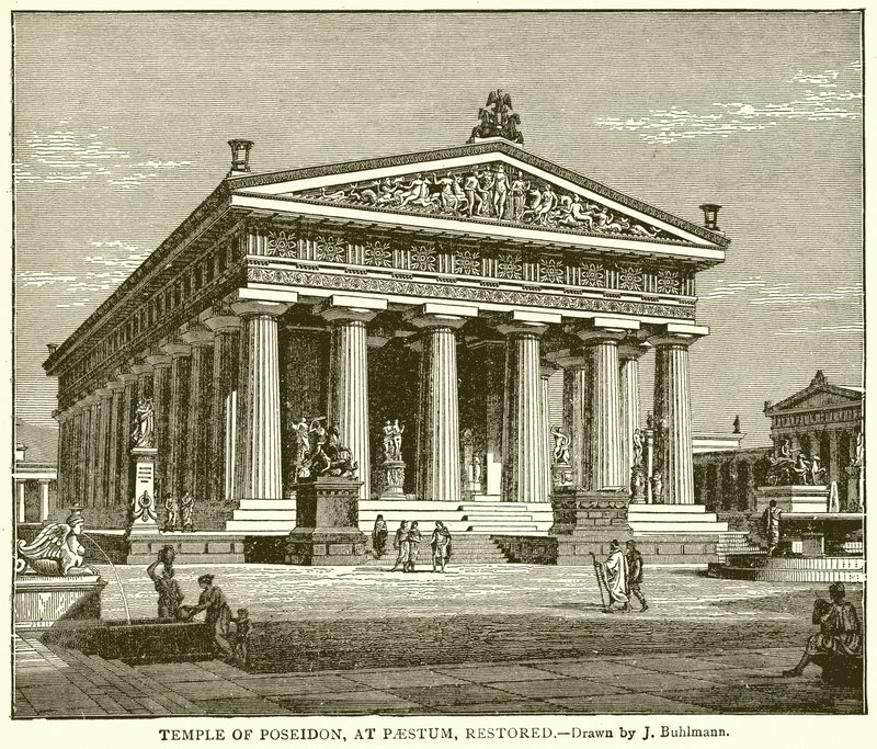 Tempel van Poseidon, in Paestum, Hersteld door English School