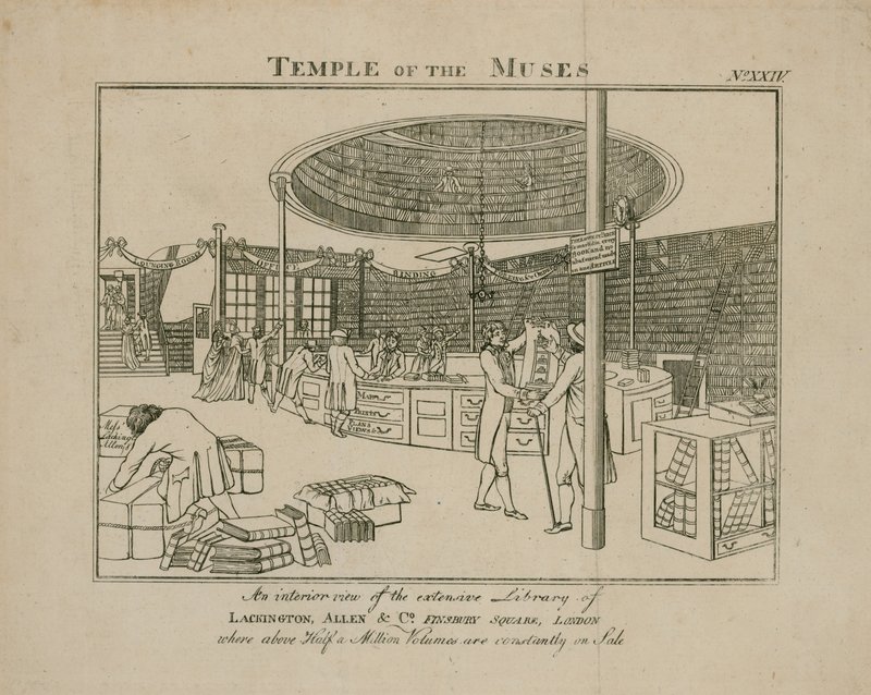 Temple of the Muses, Lackington Allen & Co, Finsbury Square door English School