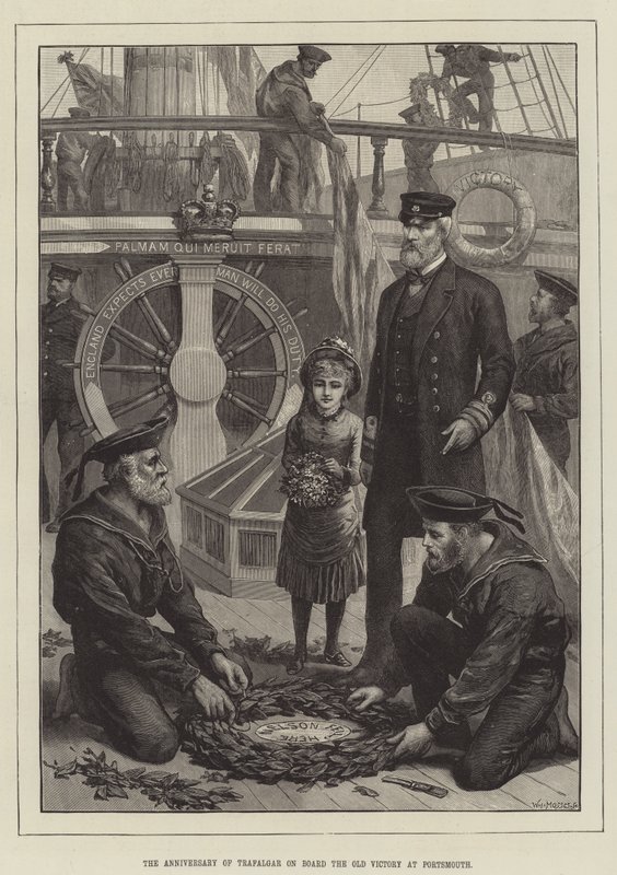 De Verjaardag van Trafalgar aan Boord van de Oude Victory in Portsmouth door English School