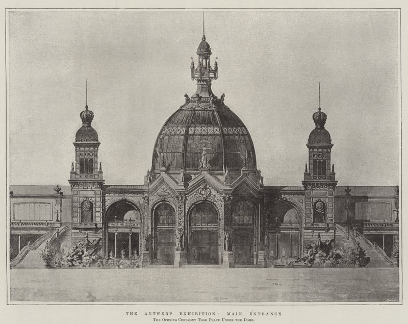 De tentoonstelling van Antwerpen, hoofdingang (gravure) door English School