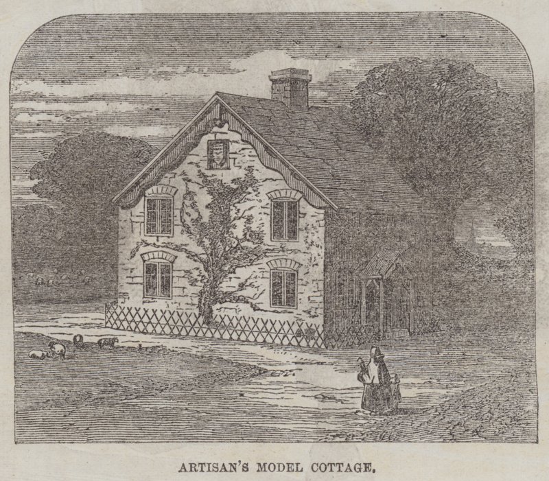 De Suburbane Cottage Beweging van Ambachtslieden (gravure) door English School
