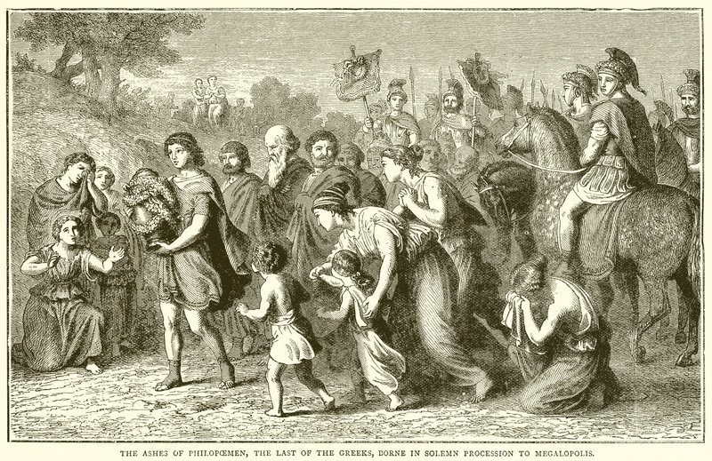 De as van Philopoemen, de laatste van de Grieken, in plechtige processie naar Megalopolis gedragen door English School