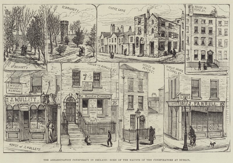 De moordcomplot in Ierland, enkele schuilplaatsen van de samenzweerders in Dublin door English School