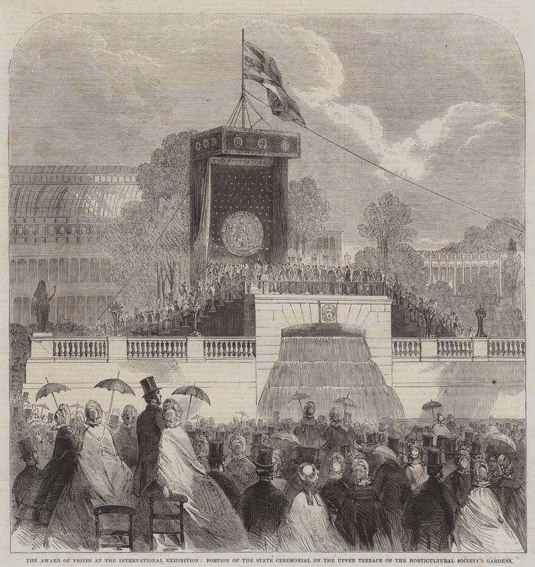 De Prijsuitreiking op de Internationale Tentoonstelling, Deel van de Staatsceremonie op het Bovenste Terras van de Tuinen van de Tuinbouwmaatschappij door English School