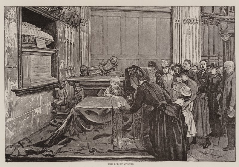 De babyhoek (litho) door English School