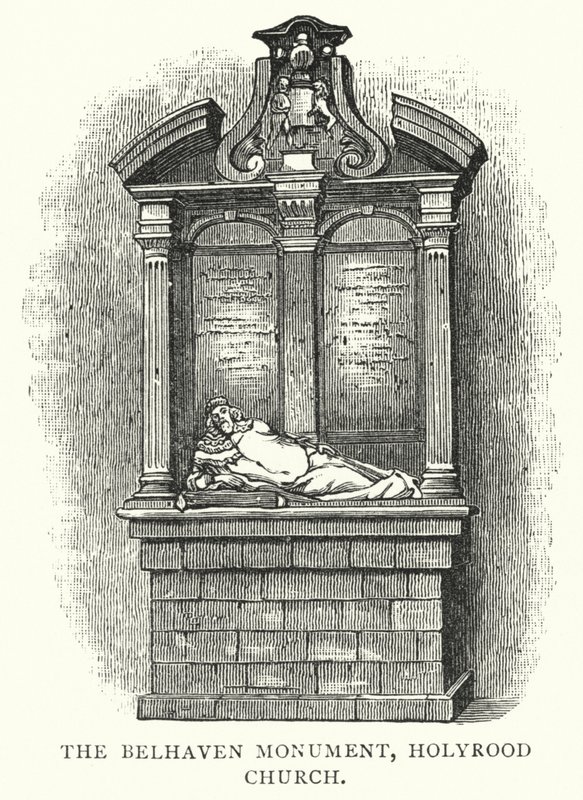 Het Belhaven Monument, Holyrood Kerk (gravure) door English School