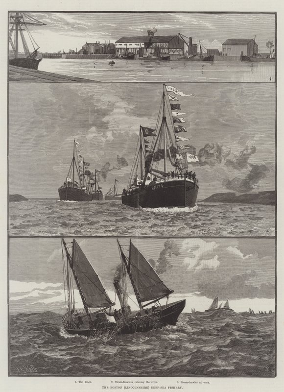 De diepzeevisserij van Boston (Lincolnshire) (gravure) door English School