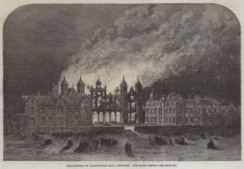 De Brand van Capesthorne Hall, Cheshire, de Zuidelijke Voorzijde door English School