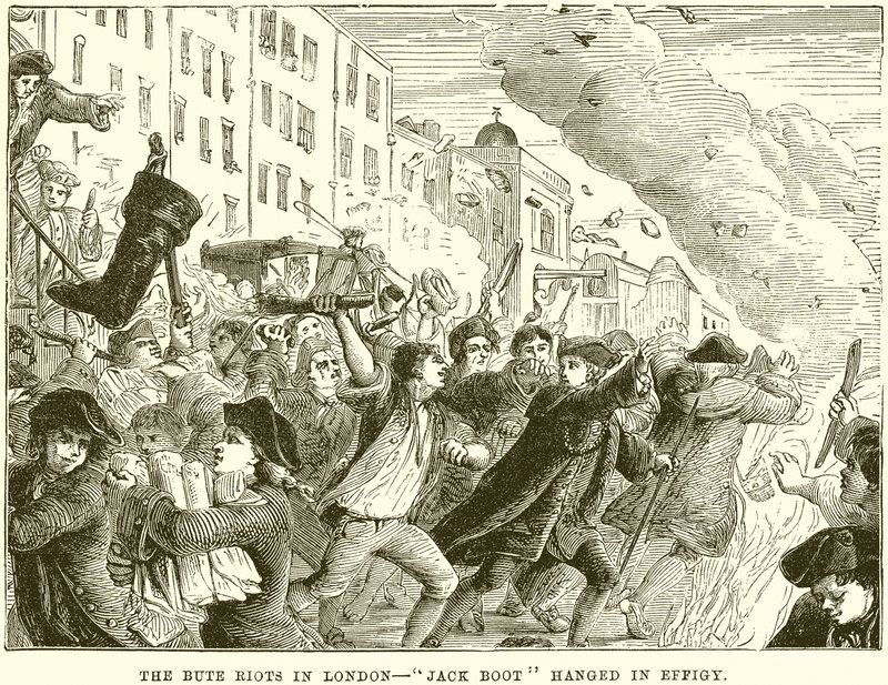 De Bute-rellen in Londen--Jack Boot opgehangen in Effigie door English School
