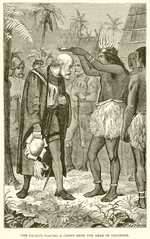 De Cacique plaatst een kroon op het hoofd van Columbus door English School