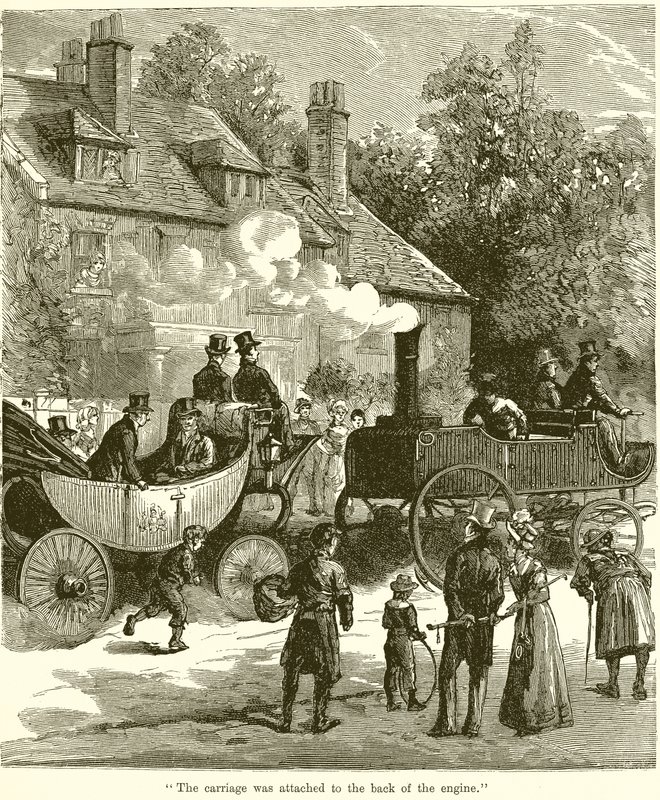 De koets was aan de achterkant van de locomotief bevestigd door English School