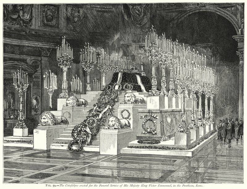 Het Catafalk opgericht voor de Begrafenis van Zijne Majesteit Koning Victor Emmanuel, in het Pantheon, Rome door English School
