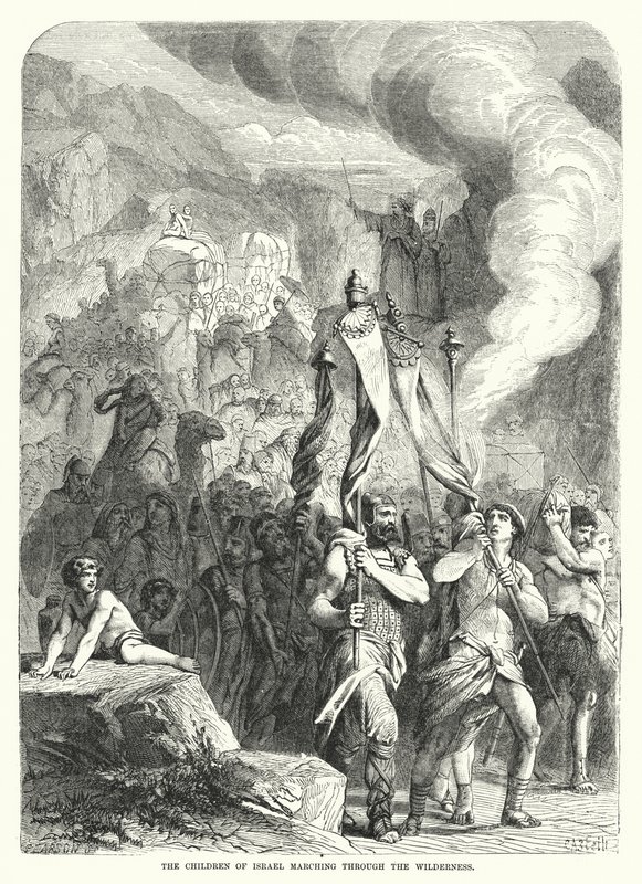 De kinderen van Israël marcheren door de wildernis (gravure) door English School