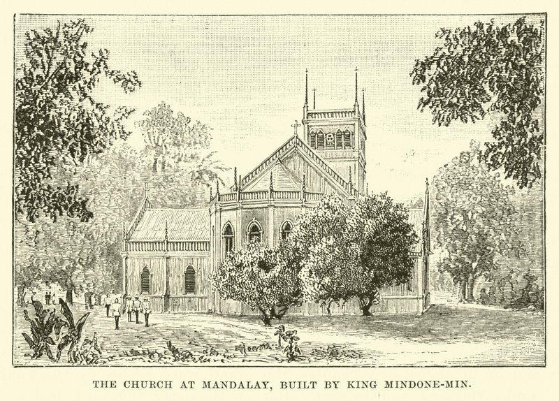 De kerk in Mandalay, gebouwd door koning Mindone-Min door English School