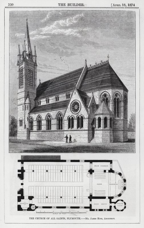 De Kerk van Alle Heiligen, Plymouth (gravure) door English School