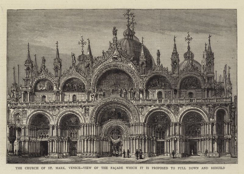 De kerk van San Marco, Venetië, uitzicht op de gevel die men van plan is af te breken en opnieuw op te bouwen door English School