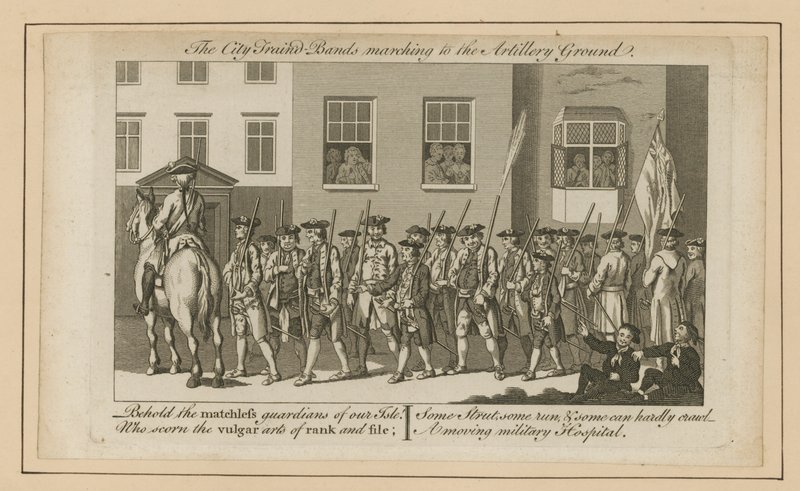 De City Trained Bands marcheren naar het Artillery Ground door English School