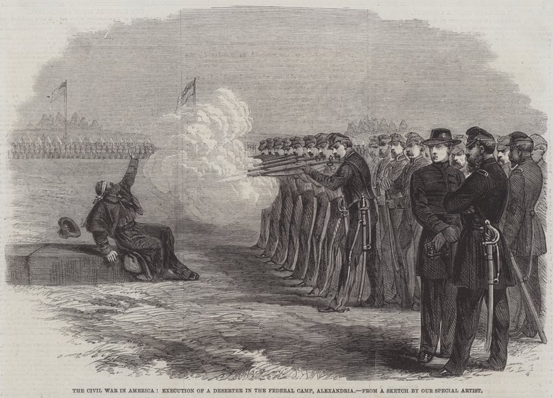 De burgeroorlog in Amerika, executie van een deserteur in het federale kamp, Alexandria door English School